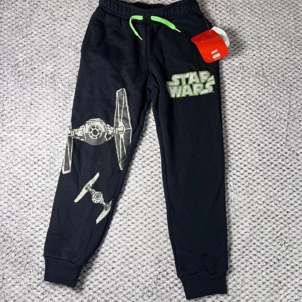 Kids Star Wars Black‎ Joggers Sweatpants Tie Fighter Galactic Empire Logo Size S